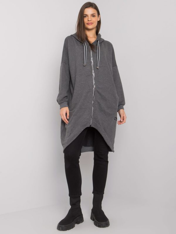 Dark Grey Melange Hooded Sweatshirt Jassalina