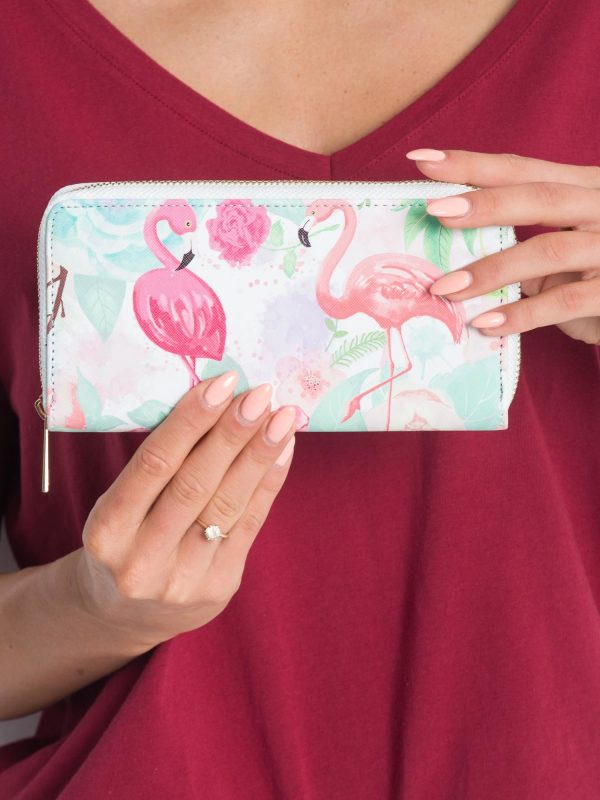 White wallet in flamingos