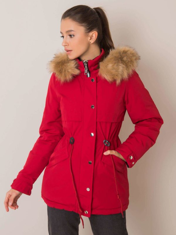 Haydee's red and black double-sided parka jacket