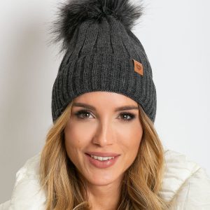 Dark gray winter hat with tassel