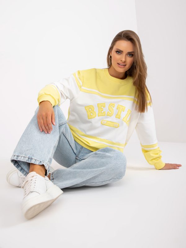 Yellow and White Hoodless Sweatshirt with Patches