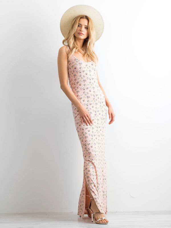 Salmon maxi dress with mead straps