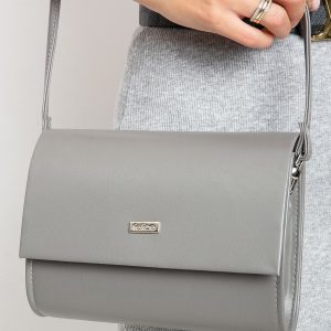 Grey leatherette clutch bag