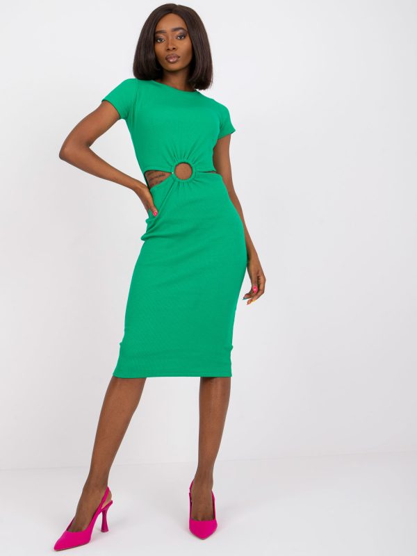 Cecilia RUE PARIS Green Ribbed Midi Dress