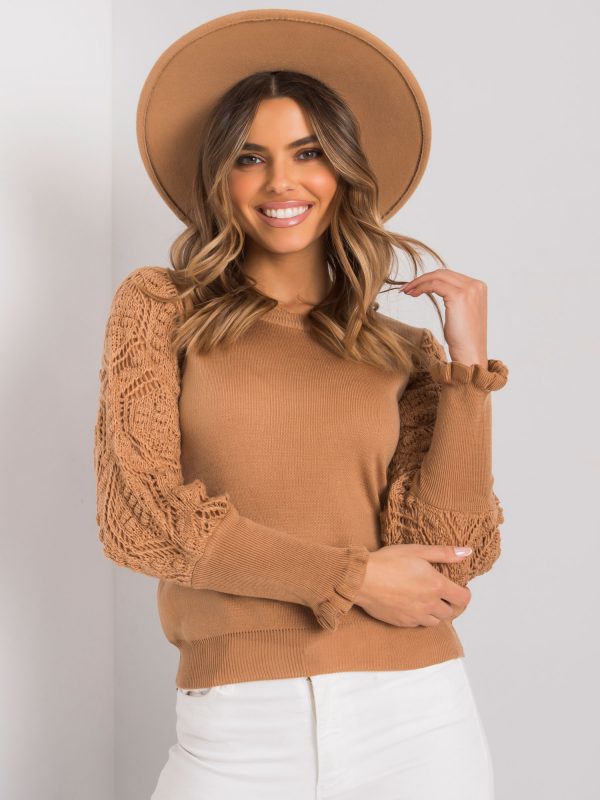 Camel sweater with openwork sleeves Tendering RUE PARIS