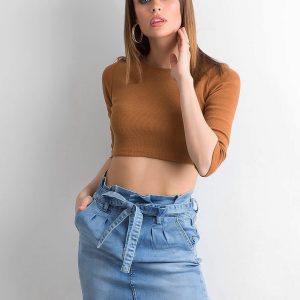 Blue denim skirt with binding