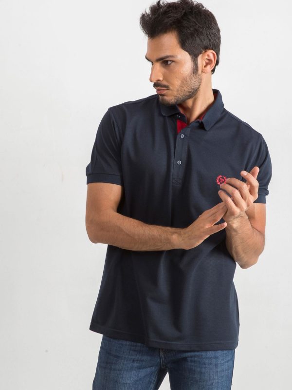 Navy Blue Red Men's Polo Shirt Reverse