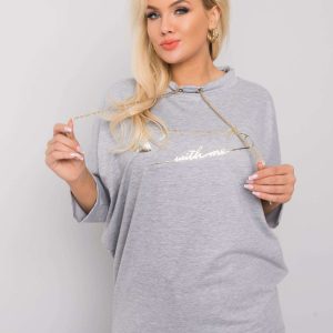 Grey melange plus size blouse with lettering