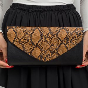 Black and brown snake skin print clutch bag