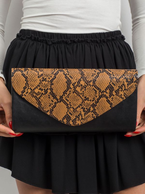 Black and brown snake skin print clutch bag