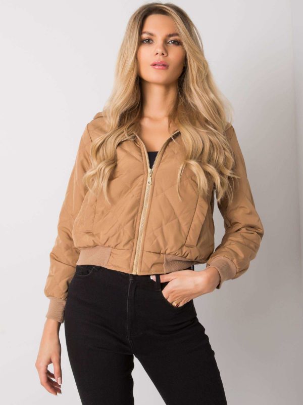 Dark Beige Quilted Hooded Jacket Larah