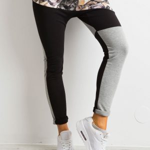 BY O LA LA Black & Grey Print Trousers