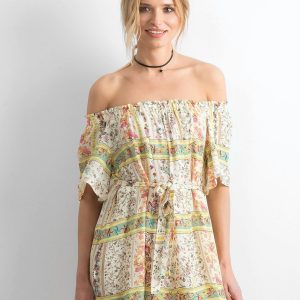 BY O LA LA Pale Yellow Spanish Floral Dress