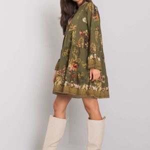 Khaki patterned dress with flounce Everlee