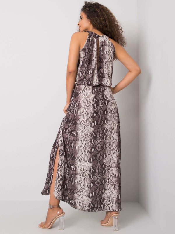 Ecru-grey long patterned dress Breena RUE PARIS