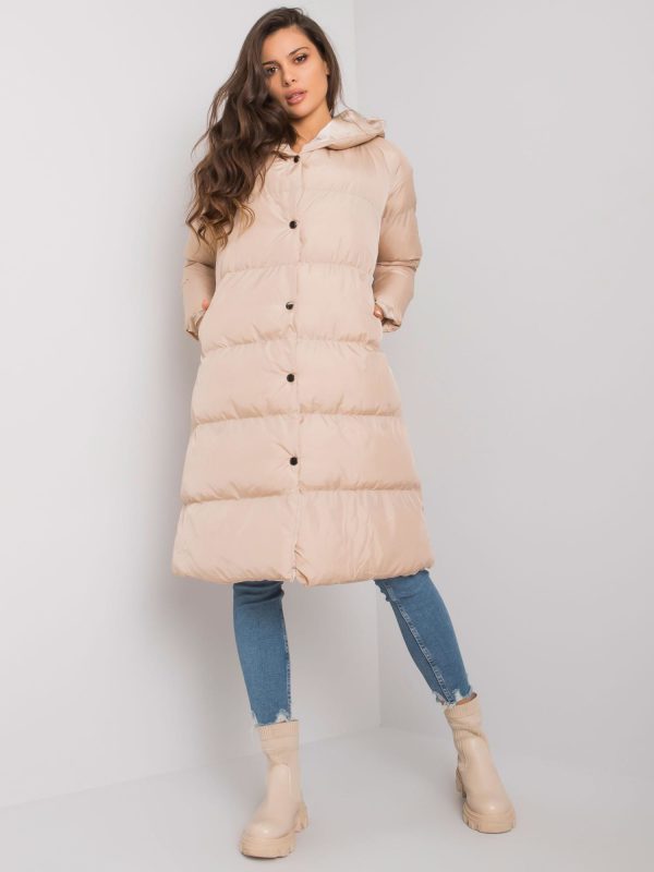 Dark beige quilted jacket with hood Starlet