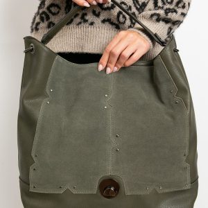 Khaki imitation leather handbag