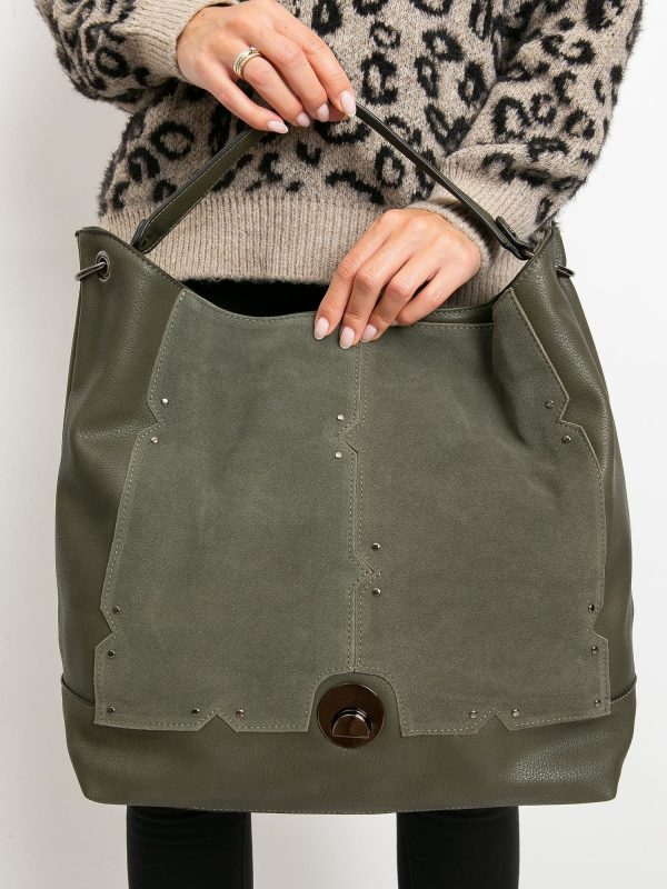 Khaki imitation leather handbag