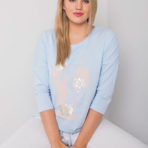 Light blue plus size blouse with Ilida print