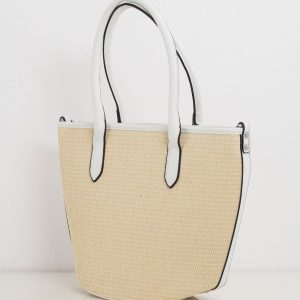 Beige and white handbag with braid