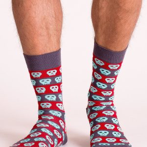 Grey Red Patterned Men's Socks