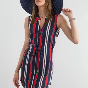 Navy Blue Striped Ladies Dress