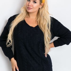 Navy Blue Plus Size Flower Sweater