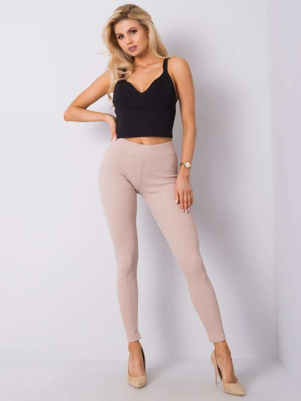 Beige Vesper Ribbed Leggings