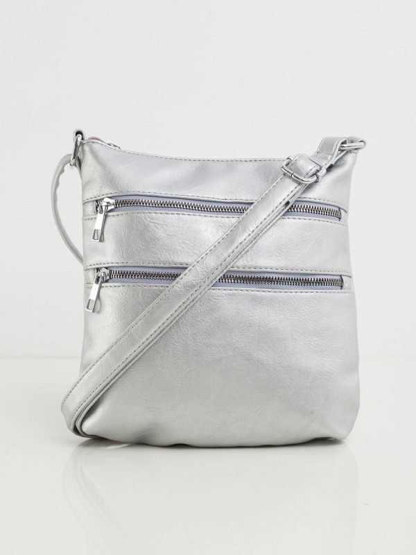 Silver handbag with zippers