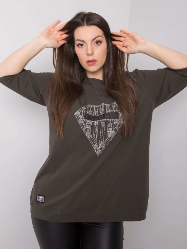 Dark Khaki Plus Size Cotton Diamond Blouse