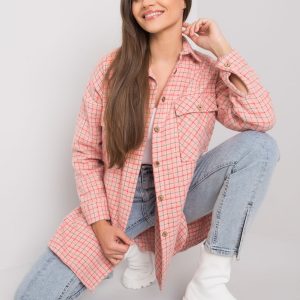 Pale Pink Long Plaid Shirt Jose RUE PARIS