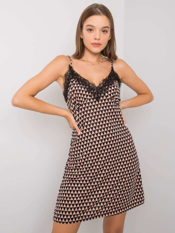 Beige and black patterned dress Emeline RUE PARIS