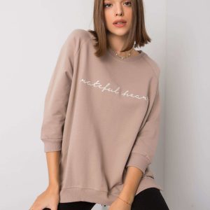 Dark beige sweatshirt for women without hood Karissa RUE PARIS