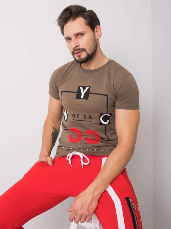 Khaki Men's T-Shirt with Text Print