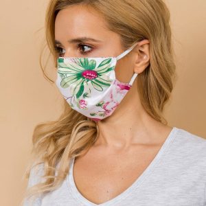 White Floral Print Protective Mask