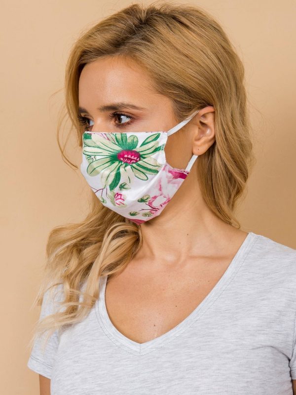 White Floral Print Protective Mask