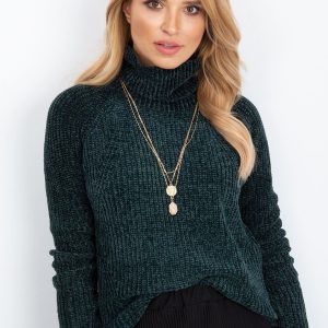 Chenille turtleneck sweater dark green