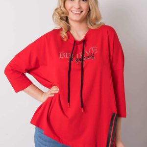 Red plus size blouse with rhinestones Philomena