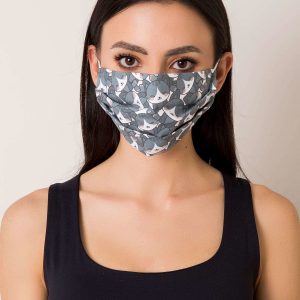 Grey and white protective mask with print