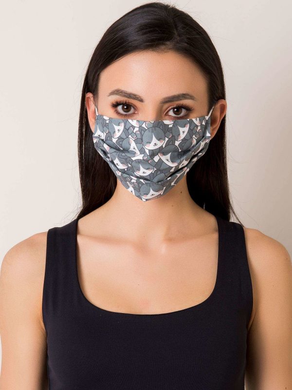 Grey and white protective mask with print