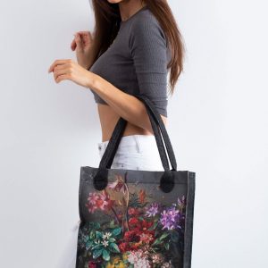 Graphite Felt Bag with Flower Printing