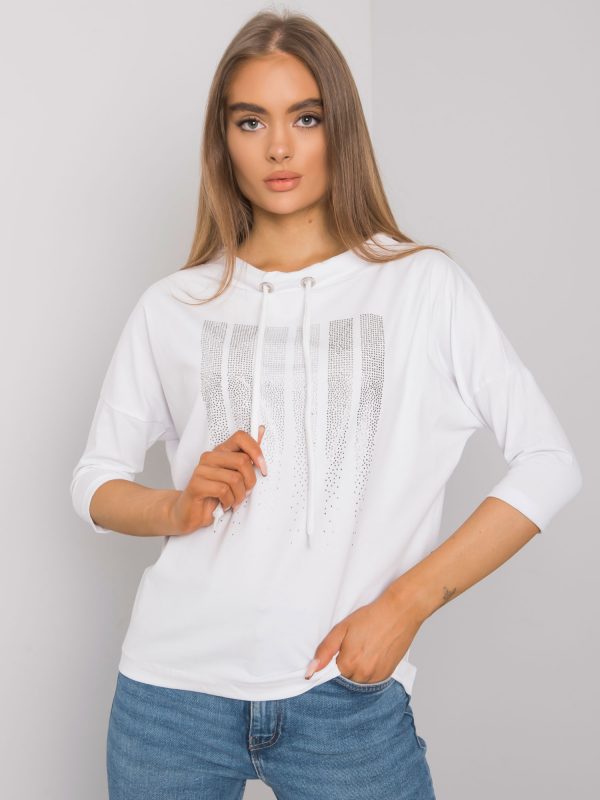 White blouse with applique from Makaia rhinestones