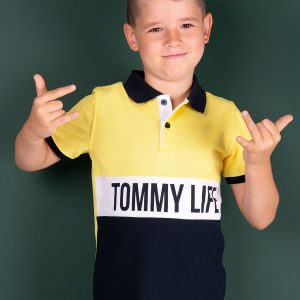 TOMMY LIFE Yellow and navy blue polo shirt for boy