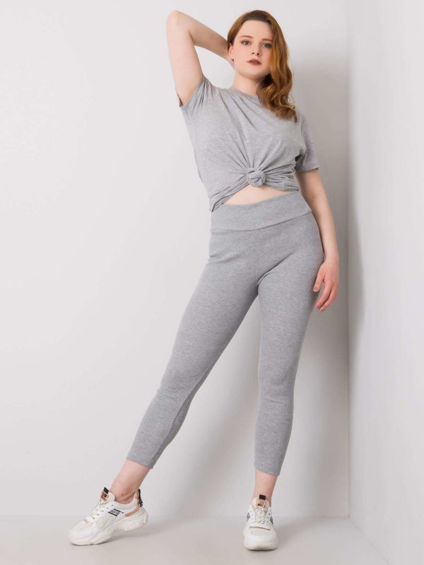 Caitleen RUE PARIS grey plus size stripe leggings