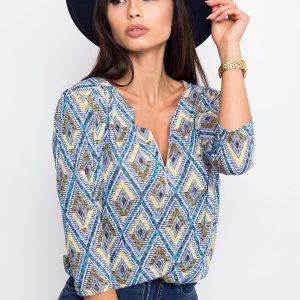 RUE PARIS Blue and yellow Sugar blouse