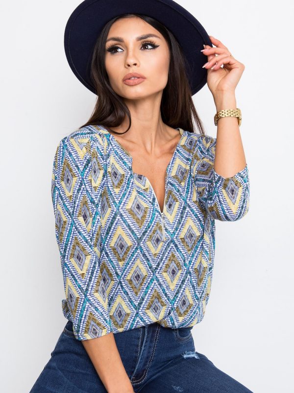 RUE PARIS Blue and yellow Sugar blouse