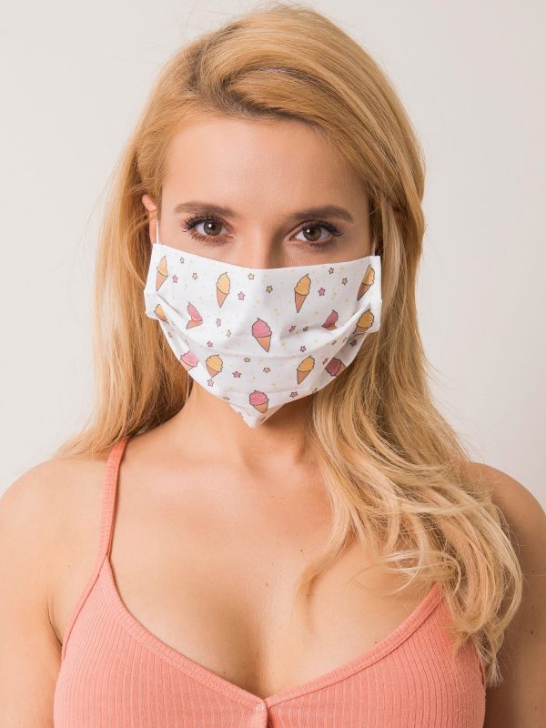 White Cotton Printed Face Mask