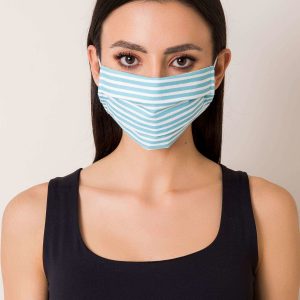 White and blue striped reusable mask