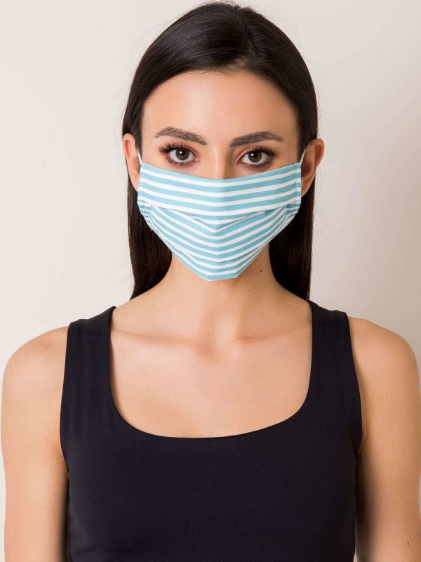 White and blue striped reusable mask