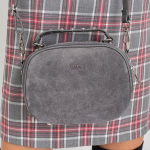 Dark Grey Leather Messenger Bag with Suede